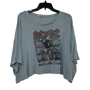 AC/DC Blow Up Your Video Graphic Crop Top Shirt Blue West Coast L